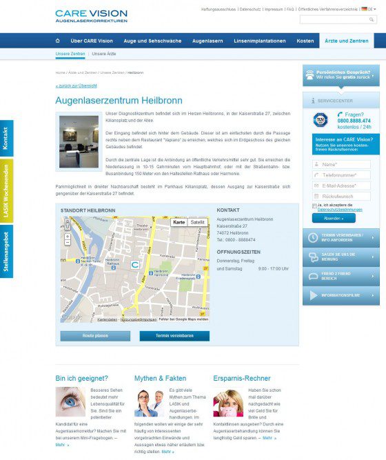 Care Vision Heilbronn: Website Screenshot www.care-vision.de/Aerzte-und-Zentren/Unsere-Zentren/Heilbronn 19.03.2013