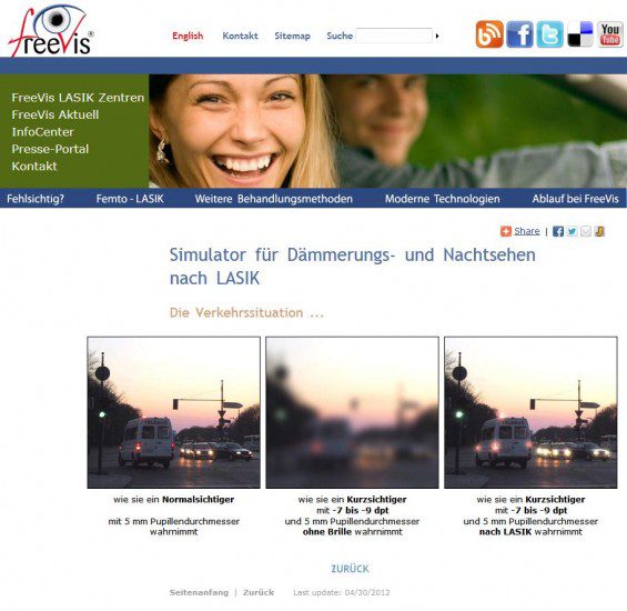 Freevis Simulator für Dämmerungs- und Nachtsehen nach Lasik-Behandlung (Screenshot http://www.freevis.de/simulator/freevissimulator_result.html?dioptrien=3&pupille=c&x=77&y=17 am 06.08.2012)