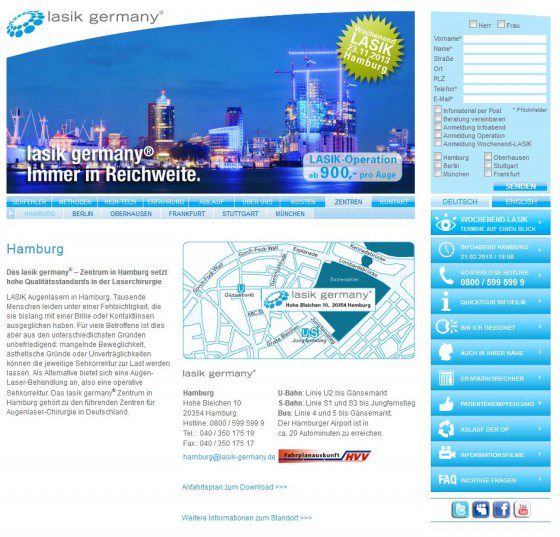 Lasik Germany Hamburg - Website Screenshot http://www.lasik-germany.de/hamburg.html am 04.02.2013