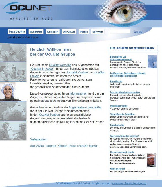 Ocunet Website (Screenshot ocunet.de am 08.04.2013)