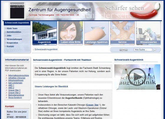 Schwarzwaldaugenklinik Website-Screenshot www.schwarzwaldaugenklinik.de am 10.04.2013