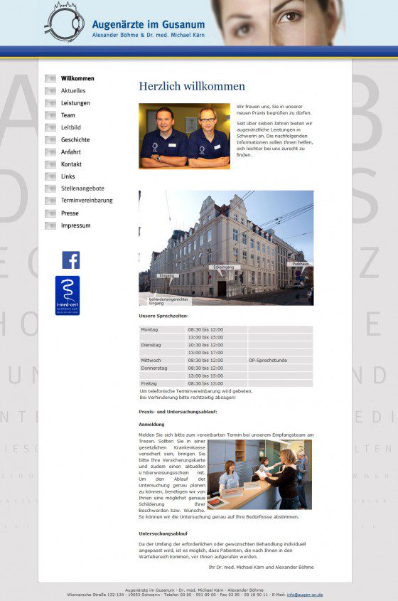 Website der Augenärzte im Gusanum - Alexander Böhme und Dr. med. Michael Kärn (Screenshot 19.03.2015)